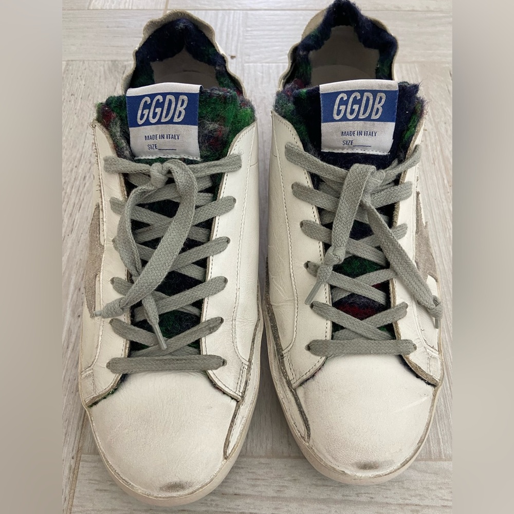 NWOT GOLDEN GOOSE LADIES LEATHER WITH PLAID WOOL LINER SNEAKERS- SIZE 40